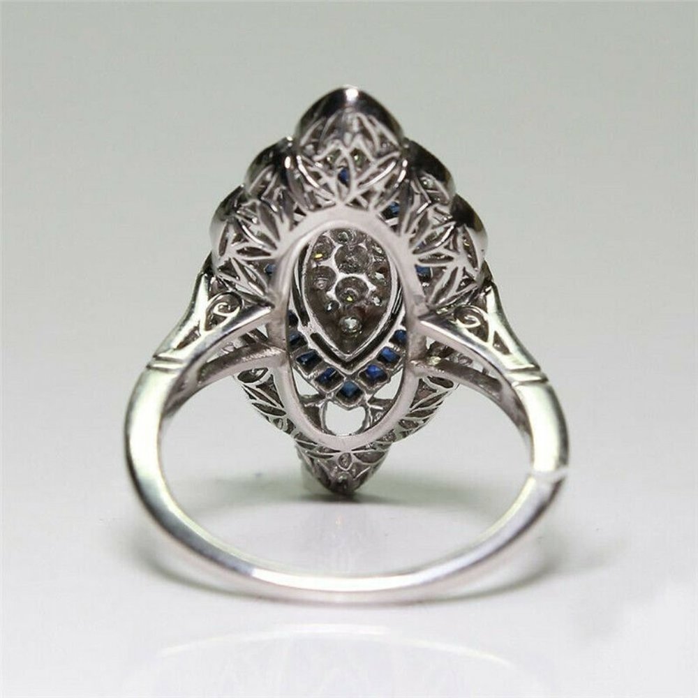 Art Deco Blue & Silver Marquise Ring Size 8 NWT - Picture 2 of 4